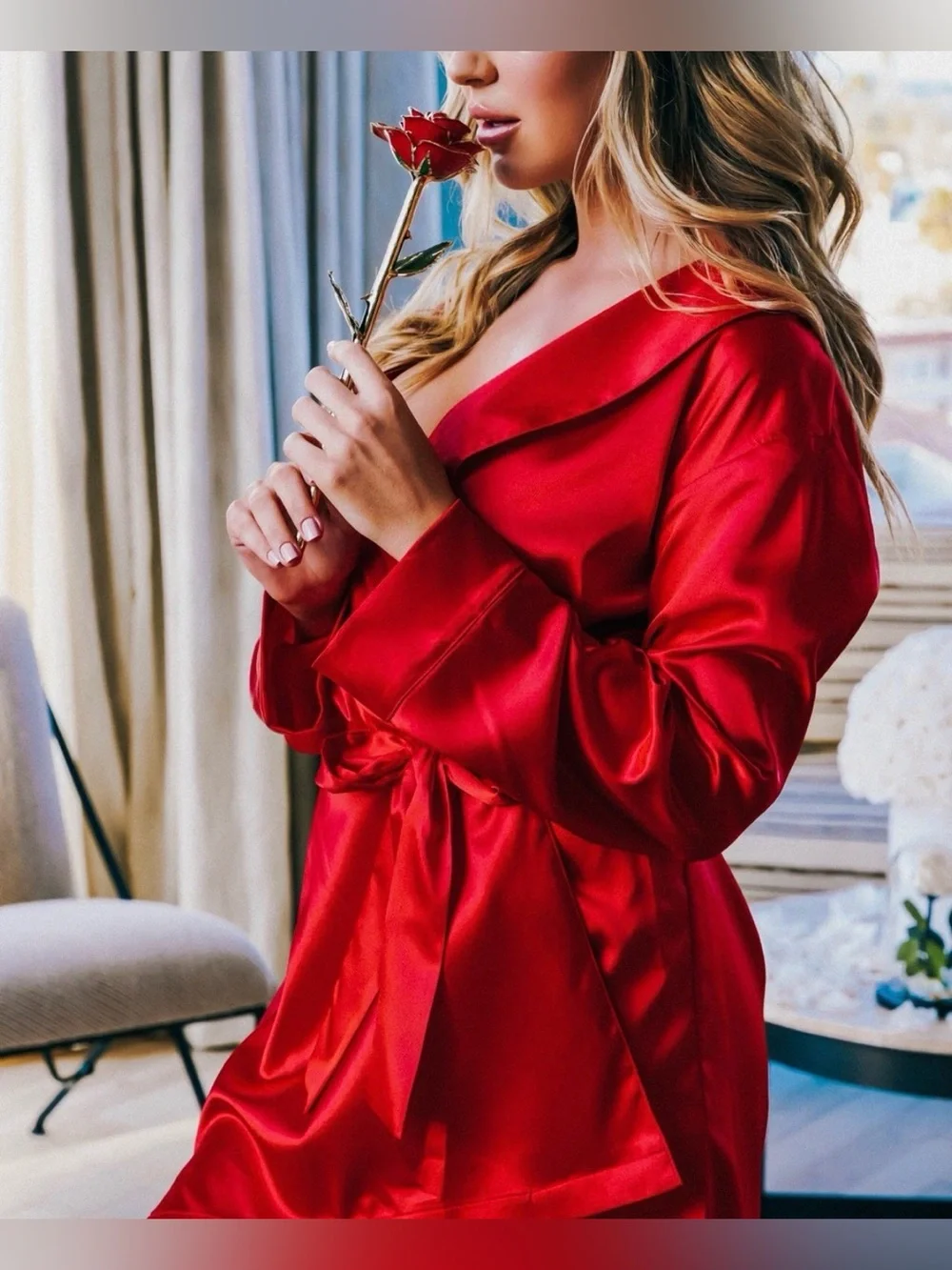 Dose of Roses Passionate Lover Satin Robe - Red